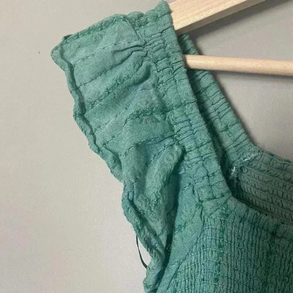 LC Lauren Conrad Green Smocked Ruffle Sleeve Midi Dress Size M Medium Teal Party - Picture 6 of 15